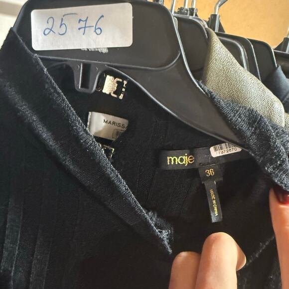 Maje Raffie Ribbed Flared Dress black bell sleeve size 36 - Picture 8 of 8